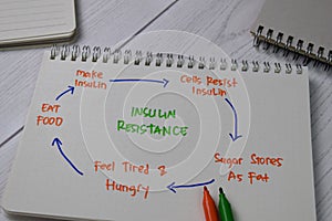 Insulin Resistance write on a book with keywords isolated wooden table photo