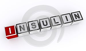 insulin word block on white photo
