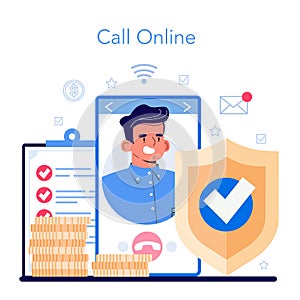 Insurance agent online service or platform. Idea of security and protection