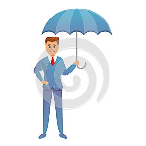 Insurance agent with umbrella icon, cartoon style