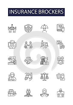 Insurance brockers line vector icons and signs. home, real, brocker, estate, house, show, hold,building outline vector photo