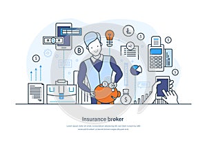 Insurance broker, agent offering savings insurance, investment protection