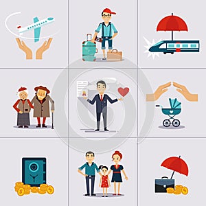 Insurance Character and Icons Template. illustration