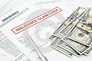 Insurance claim form and money