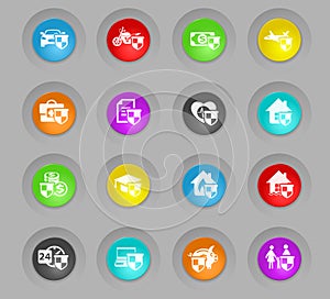 Insurance colored plastic round buttons icon set