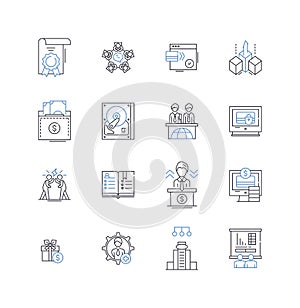 Insurance company line icons collection. Coverage, Protection, Security, Assurance, Benefits, Premiums, Deductibles