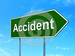 Insurance concept: Accident on road sign background