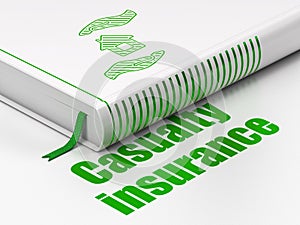Insurance concept: book House And Palm, Casualty Insurance on white background