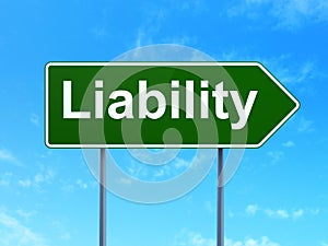 Insurance concept: Liability on road sign background photo