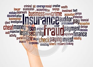 Insurance fraud word cloud and hand with marker concept