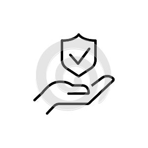 Insurance hand line icon. Risk coverage sign.