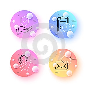 Insurance hand, Paper plane and Exam time minimal line icons. For web application, printing. Vector