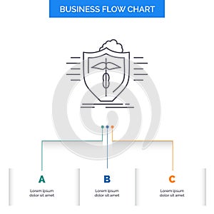 insurance, health, medical, protection, safe Business Flow Chart Design with 3 Steps. Line Icon For Presentation Background