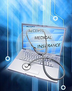 Insurance Health Records Stethoscope Computer