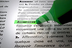 Insurance highlighted in the dictionary