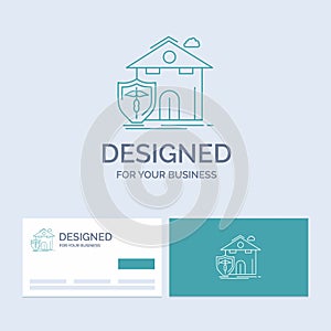 insurance, home, house, casualty, protection Business Logo Line Icon Symbol for your business. Turquoise Business Cards with Brand