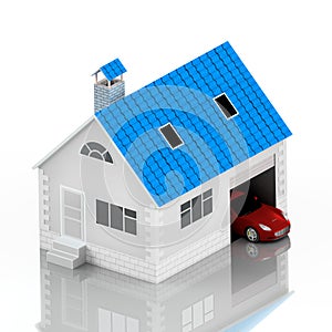 Insurance home, house, life, car protection. Buying house and car for family icon. Protect people Concepts. 3D illustration. Icon