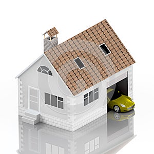 Insurance home, house, life, car protection. Buying house and car for family icon. Protect people Concepts. 3D illustration. Icon