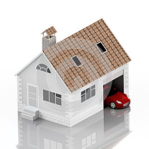 Insurance home, house, life, car protection. Buying house and car for family icon. Protect people Concepts. 3D illustration. Icon