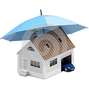 Insurance home, house, life, car protection. Buying house and car for family icon. Protect people Concepts. 3D illustration. Icon