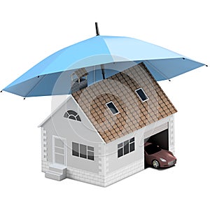 Insurance home, house, life, car protection. Buying house and car for family icon. Protect people Concepts. 3D illustration. Icon