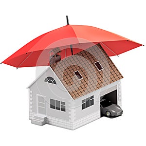 Insurance home, house, life, car protection. Buying house and car for family icon. Protect people Concepts. 3D illustration. Icon