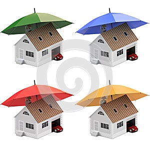 Insurance home, house, life, car protection. Buying house and car for family icon. Protect people Concepts. 3D illustration. Icon