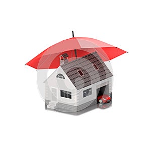 Insurance home, house, life, car protection. Buying house and car for family icon. Protect people. Concepts. 3D illustration. Icon