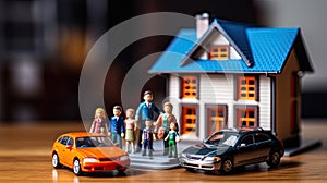 Insurance house, car and family health live concept. The insurance agent presents the toys that symbolize the coverage. Insurance