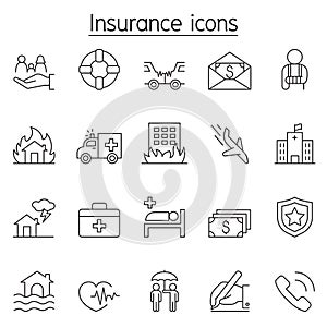 Insurance icon set in thin line style