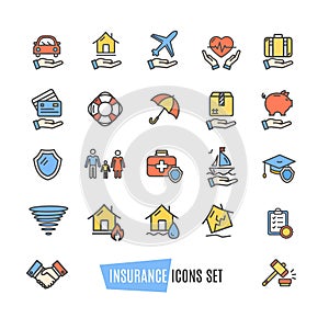 Insurance Icon Thin Line Set. Vector