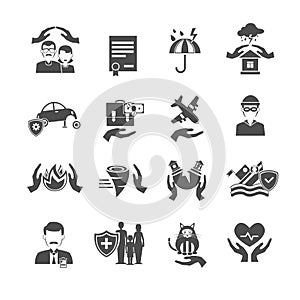 Insurance Icons Black Set