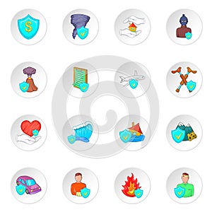 Insurance icons, cartoon style