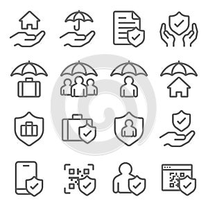 Insurance icons set vector illustration. Contains such icon as Life insurance, Protection, Cyber Security, Health care and more. E photo