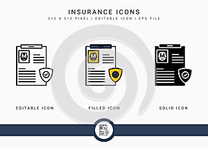 Insurance icons set vector illustration with icon line style. Pension fund plan concept.