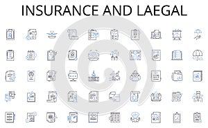 Insurance and laegal line icons collection. Competition, Conflict, Challenge, Battle, Feud, Rivalry, Jealousy vector and