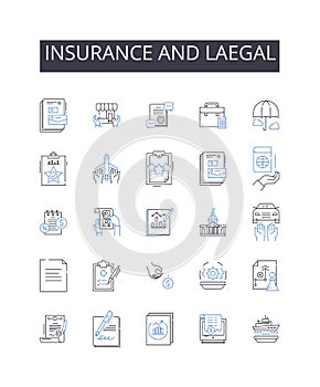Insurance and laegal line icons collection. Coverage, Protection, Security, Assurance, Indemnification, Policy photo