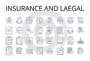 Insurance and laegal line icons collection. Coverage, Protection, Security, Assurance, Indemnification, Policy photo