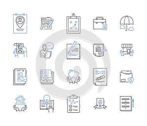 Insurance and laegal outline icons collection. Insurance, Legal, Coverage, Claims, Liability, Risk, Compliance vector