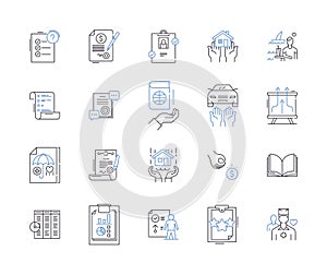 Insurance and laegal outline icons collection. Insurance, Legal, Coverage, Claims, Liability, Risk, Compliance vector