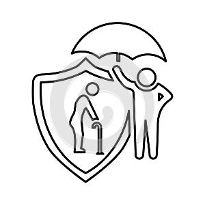 Insurance, life, old man line icon. Outline vector