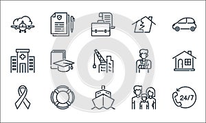 Insurance line icons. linear set. quality vector line set such as customer service, shipping, breast cancer, families, lifebuoy,