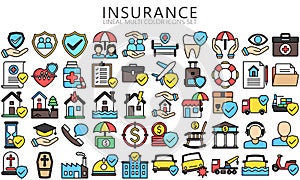 Insurance lineal multi color icons set