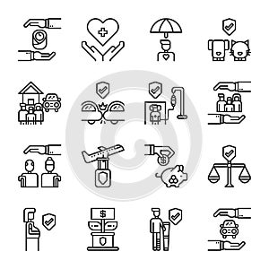 Insurance in outline icon set.Vector illustration