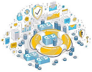 Insurance policy concept, Life Buoy with cash money dollar stack