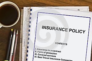 Insurance Policy cover page photo