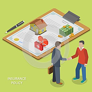 Insurance policy deal flat isometric vector.