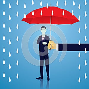 Insurance Protection Concept. Businessman and Umbrella. Vector