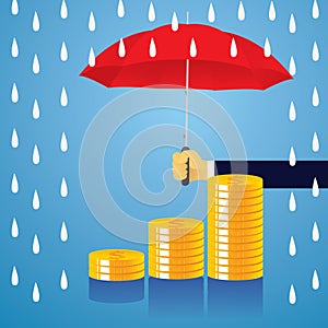 Insurance Protection Concept. Businessman and Umbrella. Vector