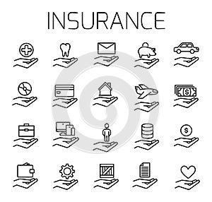 Insurance related vector icon set.